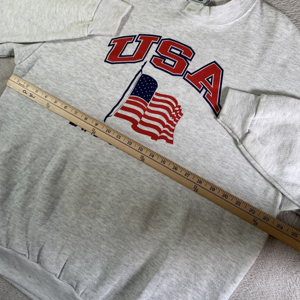 Vintage Lee‎ Sweatshirt Mens L Gray USA Flag Land Of The Free Crewneck Patriotic - Picture 6 of 12